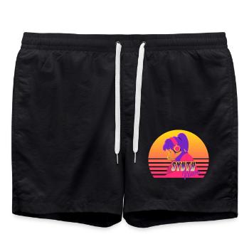 Synthwave Girl - Swim Trunks - black - Front - AI Model Male 185 light (185cm)