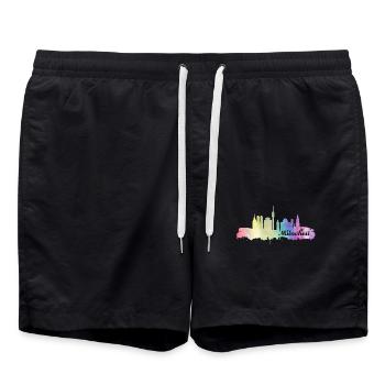 München Skyline - Badeshorts - Schwarz - Vorne - AI Model Male 185 light (185cm)