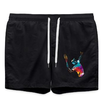 Schmetternder Tennis Rasenplatz - Badeshorts - Schwarz - Vorne - AI Model Male 185 light (185cm)