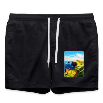 St Abbs Head Schottland Uk Vintage Reiseposter WPA - Badeshorts - Schwarz - Vorne - AI Model Male 185 light (185cm)