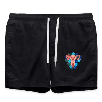 Uterus Vagina Scheide Mittelfinger Feminismus - Badeshorts - Schwarz - Vorne - AI Model Male 185 light (185cm)
