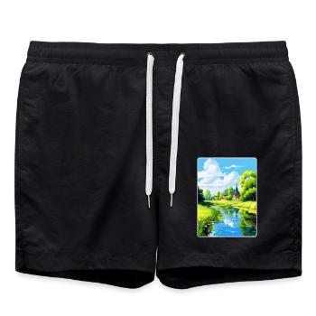 Spreewald Deutschland Vintage Reiseplakat Souvenir - Badeshorts - Schwarz - Vorne - AI Model Male 185 light (185cm)