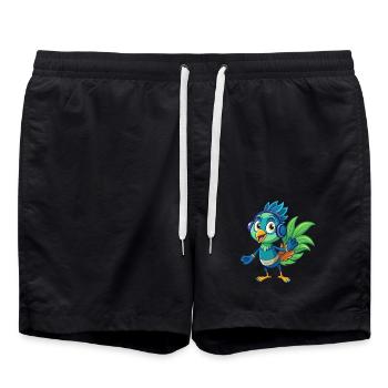 Peacock Funny Cartoon Character Headphone Music - Swim Trunks - black - Front - AI Model Male 185 light (185cm)