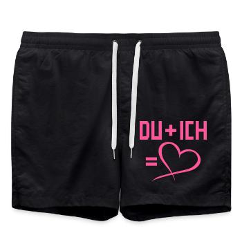 Du plus Ich gleich Herz Liebe Romantisch - Badeshorts - Schwarz - Vorne - AI Model Male 185 light (185cm)