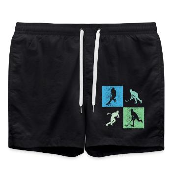 Floorball Unihockey Spiel Motiv Floorball Spieler - Badeshorts - Schwarz - Vorne - AI Model Male 185 light (185cm)