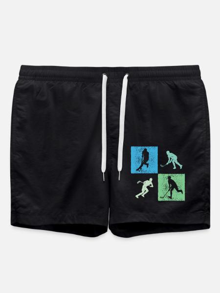 Floorball Unihockey Spiel Motiv Floorball Spieler - Badeshorts - Schwarz