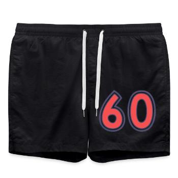 60. 60 JAHRE. 60-JÄHRIGES JUBILÄUM. 60. GEBURTSTAG. - Badeshorts - Schwarz - Vorne - AI Model Male 185 light (185cm)