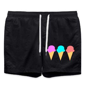Eis Eiscreme Erdbeere Erdbeereis Sommer Festival - Badeshorts - Schwarz - Vorne - AI Model Male 185 light (185cm)