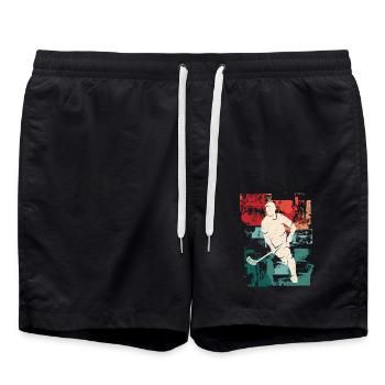 Floorball Spieler Vintage Floorballer Unihockey - Badeshorts - Schwarz - Vorne - AI Model Male 185 light (185cm)