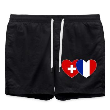 Schweiz Frankreich Flagge Herz - Badeshorts - Schwarz - Vorne - AI Model Male 185 light (185cm)