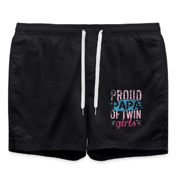 Proud Papa Twin Girls Dad Vatertag Zwillinge Vater - Badeshorts - Schwarz - Vorne - AI Model Male 185 light (185cm)