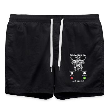 Mein Hochlandrind ruft an - ich muss los - Spruch - Badeshorts - Schwarz - Vorne - AI Model Male 185 light (185cm)