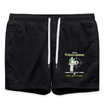 Bogenschießen Outfit Bogenschützin Pfeil Bogen - Badeshorts - Schwarz - Vorne - AI Model Male 185 light (185cm)