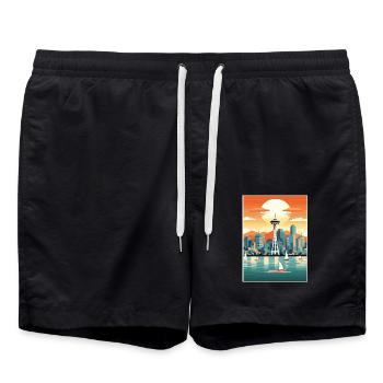 Vancouver Kanada Dekoration Vintage Reiseposter - Badeshorts - Schwarz - Vorne - AI Model Male 185 light (185cm)