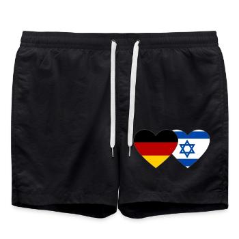 Deutschland Israel Flagge Herz - Badeshorts - Schwarz - Vorne - AI Model Male 185 light (185cm)