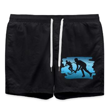 Floorball Unihockey Spiel Motiv Floorball Spieler - Badeshorts - Schwarz - Vorne - AI Model Male 185 light (185cm)