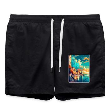 Thessalonique Grèce Affiche de voyage vintage souvenir - Short de bain - noir - Devant - AI Model Male 185 light (185cm)