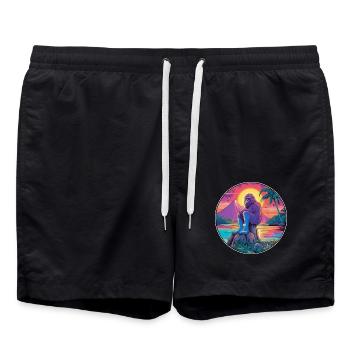 Großer Fuß Buntes Aquarell Cartoon Kawaii Tier - Badeshorts - Schwarz - Vorne - AI Model Male 185 light (185cm)