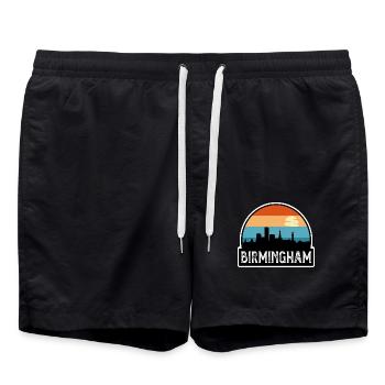 Birmingham England Flagge Skyline Reise Souvenir - Badeshorts - Schwarz - Vorne - AI Model Male 185 light (185cm)