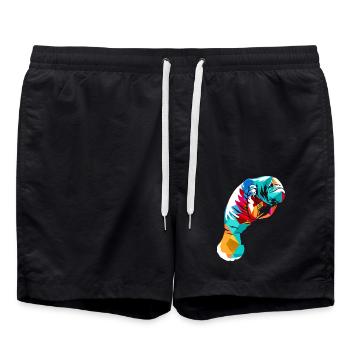 Farbenfrohe Seekuh Polygonkunst - Badeshorts - Schwarz - Vorne - AI Model Male 185 light (185cm)