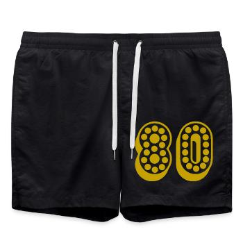 80. 80 YEARS. 80th ANNIVERSARY. 80TH BIRTHDAY. - Swim Trunks - black - Front - AI Model Male 185 light (185cm)