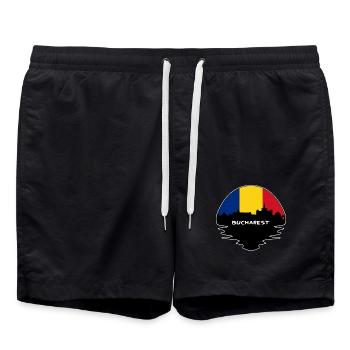 Bukarest Rumänien Flagge Skyline Silhouette Reisen - Badeshorts - Schwarz - Vorne - AI Model Male 185 light (185cm)