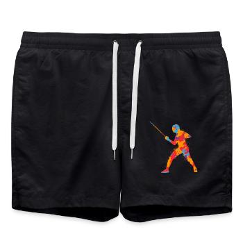 Fechter Grafik Bunt Fecht Schwerter Kinder Fechten - Badeshorts - Schwarz - Vorne - AI Model Male 185 light (185cm)
