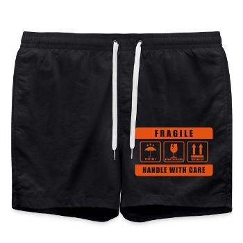 Fragile Handle with Care Versandetikett - Badeshorts - Schwarz - Vorne - AI Model Male 185 light (185cm)