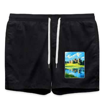 Leeds Castle England Uk Travel Poster Souvenir WPA - Swim Trunks - black - Front - AI Model Male 185 light (185cm)