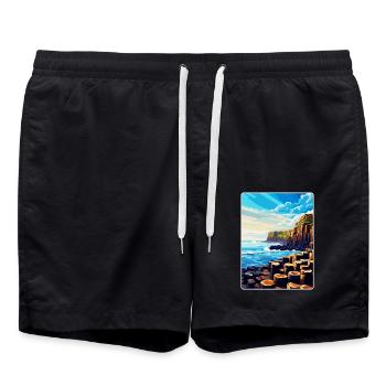 Giant Causeway Irland Uk Reise Poster Souvenir - Badeshorts - Schwarz - Vorne - AI Model Male 185 light (185cm)