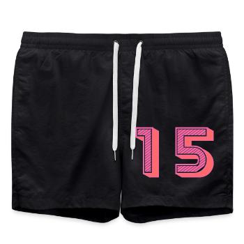 15. 15 JAHRE. 15. JAHRESTAG. 15-JÄHRIGES JUBILÄUM. - Badeshorts - Schwarz - Vorne - AI Model Male 185 light (185cm)