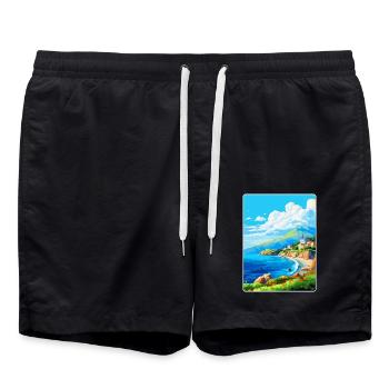 Péninsule de Mani Grèce Affiche de voyage vintage WPA - Short de bain - noir - Devant - AI Model Male 185 light (185cm)