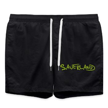 Sauerland-Logo frech und fröhlich - Badeshorts - Schwarz - Vorne - AI Model Male 185 light (185cm)