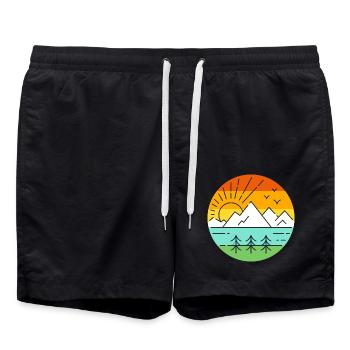 Bergsee Sonnenuntergang Panorama - Badeshorts - Schwarz - Vorne - AI Model Male 185 light (185cm)