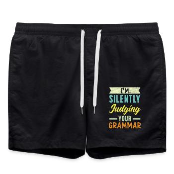 Ich verurteile stillschweigend Ihren Grammatikpoli - Badeshorts - Schwarz - Vorne - AI Model Male 185 light (185cm)