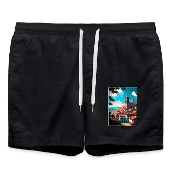 Viana Do Castelo Portugal Vintage Reiseposter - Badeshorts - Schwarz - Vorne - AI Model Male 185 light (185cm)