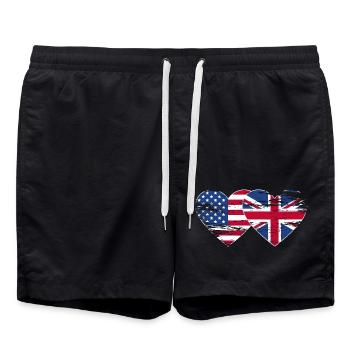 USA Britische Flagge Faust Flagge Herz used - Badeshorts - Schwarz - Vorne - AI Model Male 185 light (185cm)