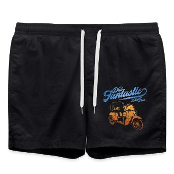DDR Krause Duo Oldtimer Moped Dreirad - Badeshorts - Schwarz - Vorne - AI Model Male 185 light (185cm)