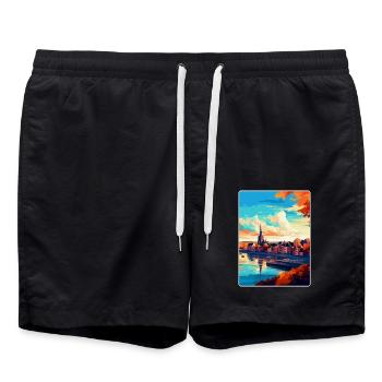Nimègue Pays-Bas Affiche de voyage vintage WPA Art - Short de bain - noir - Devant - AI Model Male 185 light (185cm)