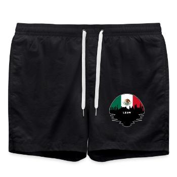 Leon Mexiko Flagge Skyline Silhouette Reisen - Badeshorts - Schwarz - Vorne - AI Model Male 185 light (185cm)
