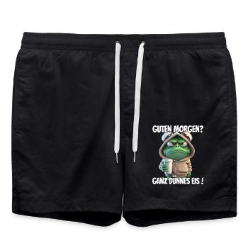Morgenfrosch im Hoodie mit Kaffee - Badeshorts - Schwarz - Vorne - AI Model Male 185 light (185cm)