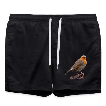 Rotkehlchen Design , Vogel des Jahres 2021 Polygon - Badeshorts - Schwarz - Vorne - AI Model Male 185 light (185cm)