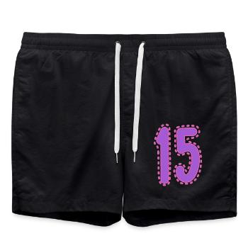 15. 15 YEARS. 15th ANNIVERSARY. 15 YEAR ANNIVERSARY. - Swim Trunks - black - Front - AI Model Male 185 light (185cm)