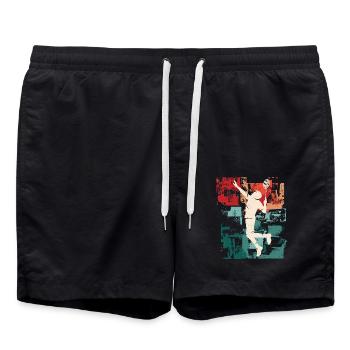 Badminton Spieler Badmintonspieler Federball - Badeshorts - Schwarz - Vorne - AI Model Male 185 light (185cm)