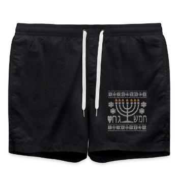 Ugly Hanukah Judentum Juden Juedisch Feier Menorah - Badeshorts - Schwarz - Vorne - AI Model Male 185 light (185cm)