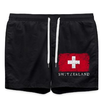 Schweiz Schweizer Flagge Schweizerflagge - Badeshorts - Schwarz - Vorne - AI Model Male 185 light (185cm)