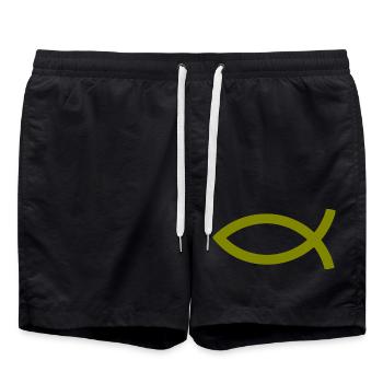  Jesusfisch grün Ichthys Jesus Fisch  - Badeshorts - Schwarz - Vorne - AI Model Male 185 light (185cm)