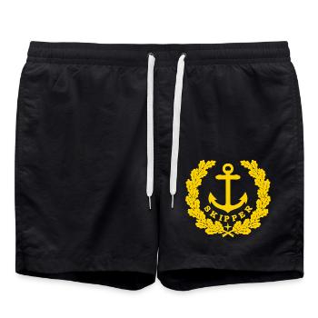 Skipper Anchor Logo gold - Swim Trunks - black - Front - AI Model Male 185 light (185cm)