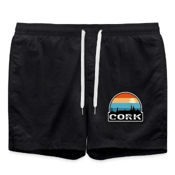 Cork Irland Flagge Skyline Reise-Souvenir - Badeshorts - Schwarz - Vorne - AI Model Male 185 light (185cm)