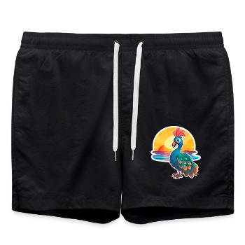 Pfau Lustige Karikatur Kawaii Strand Illustration - Badeshorts - Schwarz - Vorne - AI Model Male 185 light (185cm)
